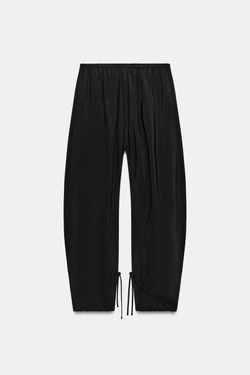 ZARA БРЮКИ BAGGY С ЛЕНТАМИ, ЧЕРНЫЙ