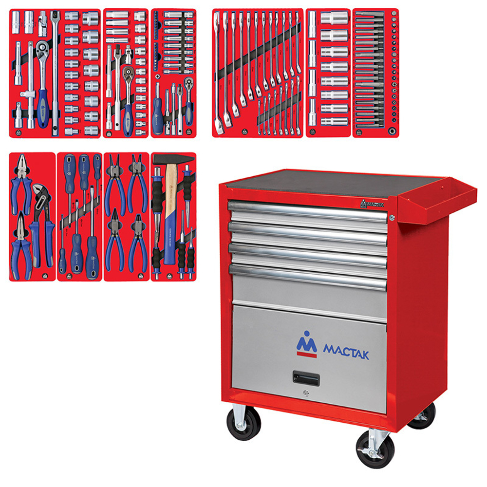 Набор инструментов &quot;СТАНДАРТ&quot; в красной тележке, 186 предметов МАСТАК 52-04186R