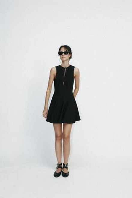 ZARA КОРОТКОЕ ПЛАТЬЕ С БАНТАМИ И ЮБКОЙ ГОДЕ, ЧЕРНЫЙ