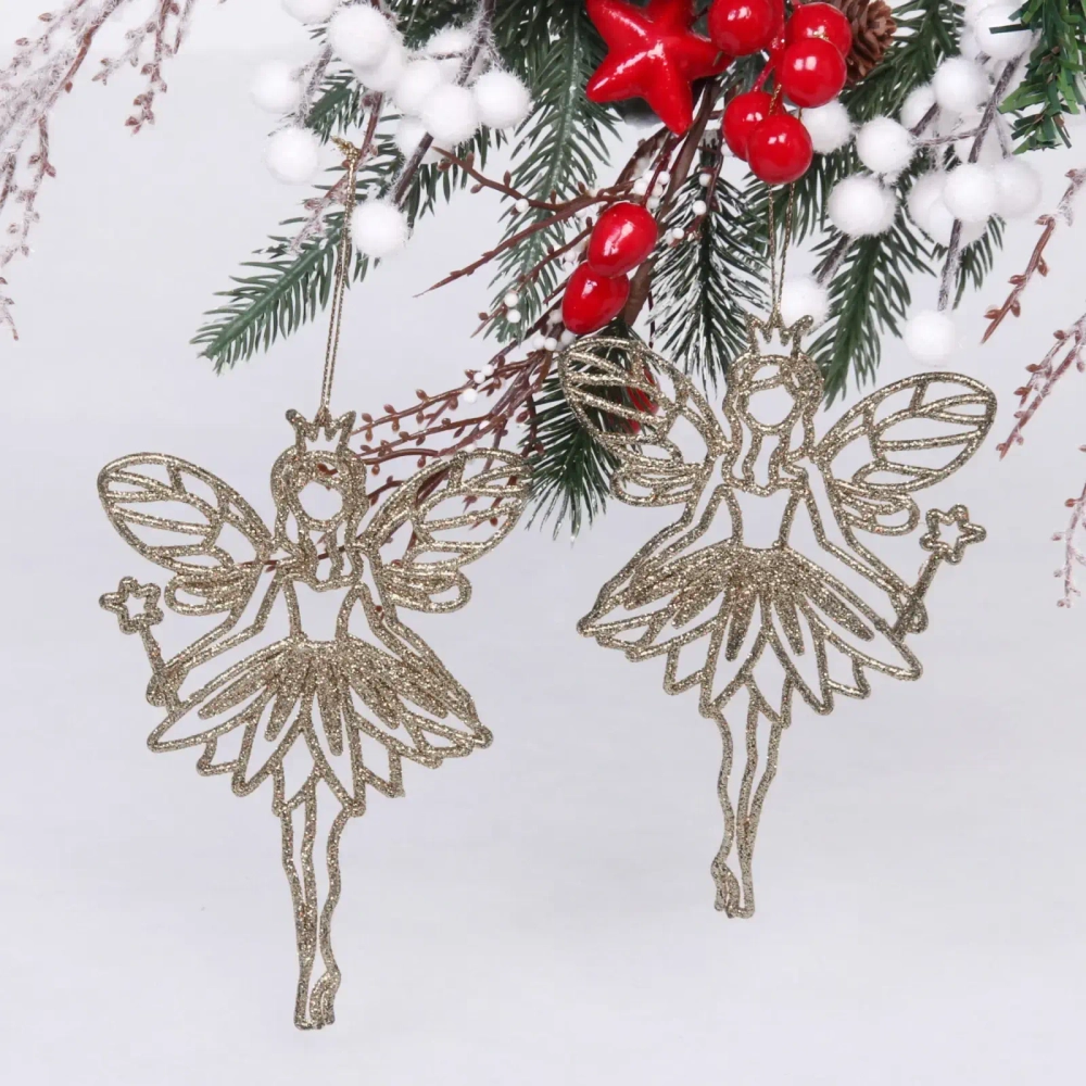 Подвески в блестках «Снежная фея» 14 см (набор 2шт), шампань