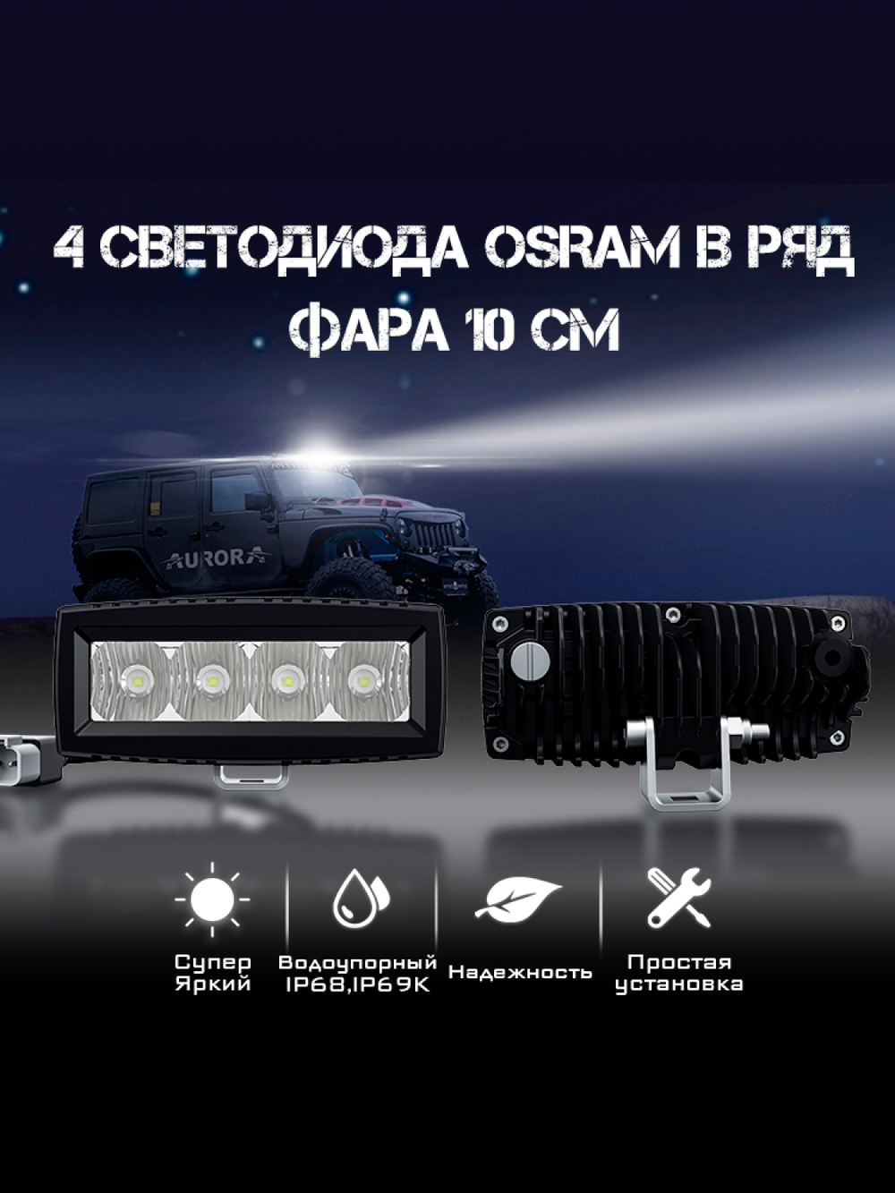 Светодиодная фара Aurora ближний белый свет