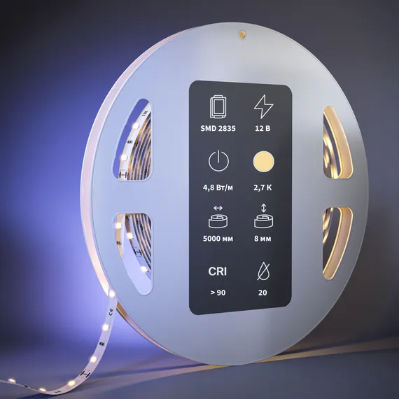 Светодиодная лента Ультра 12В 2835 4,8Вт/м 2700К 5м IP 20 201001 Led Strip 201001
