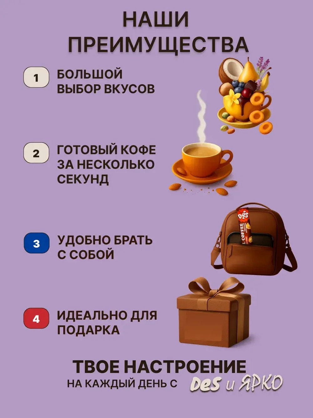 Кофе 3 в 1 в пакетиках растворимый 21 шт набор 18 вкусов