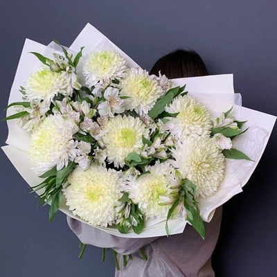 Букет "Сливки Max" (Одноголовая хризантема, альстромерия)