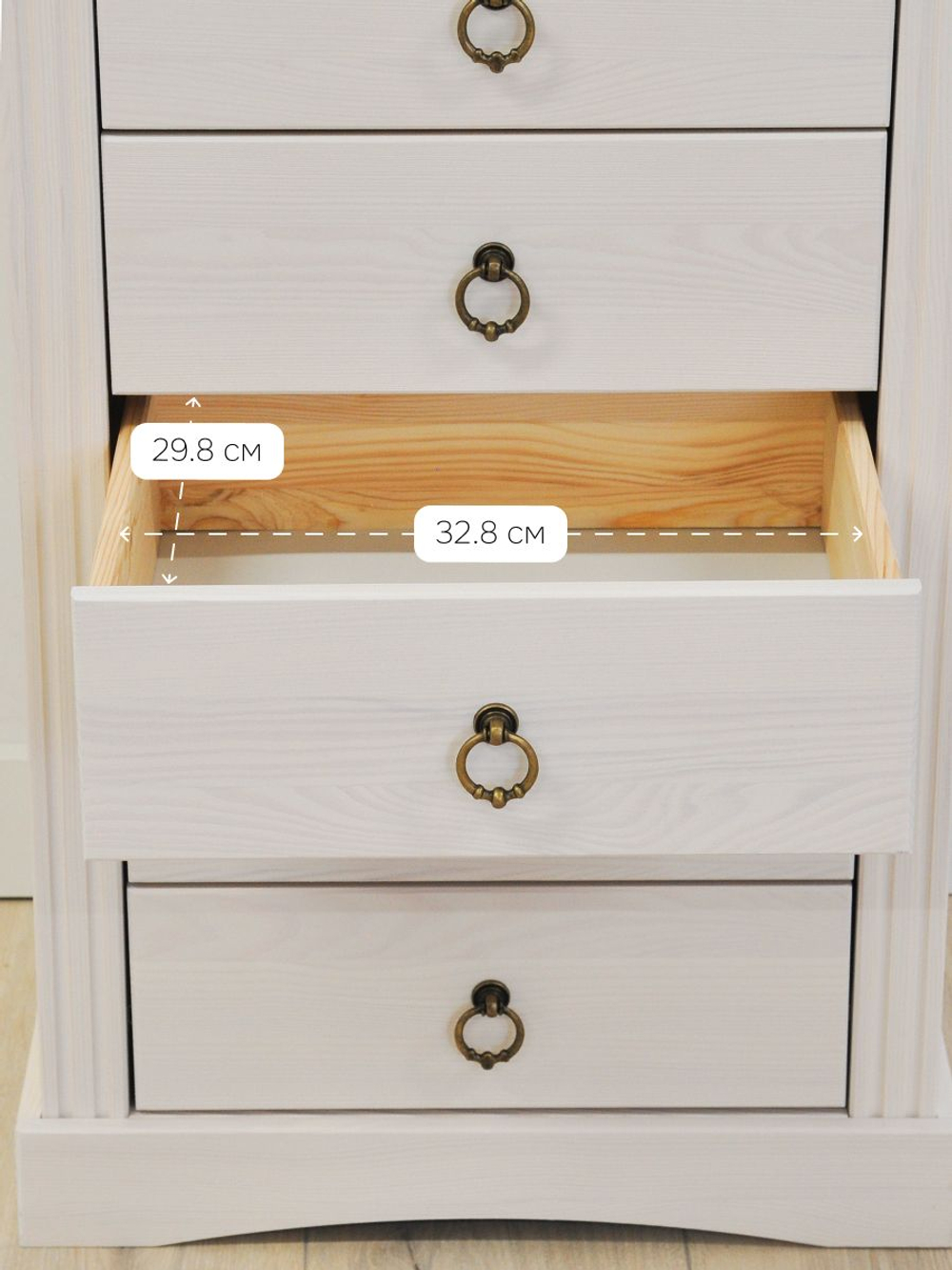 Комод, 50х39х79, Неаполь, для прихожей, для одежды и игрушек, из натурального дерева, с 5-ю ящиками, белый, Dipriz