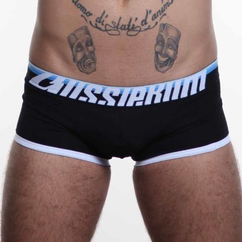 Мужские трусы хипсы черные Aussiebum с голубой резинкой  AB00188