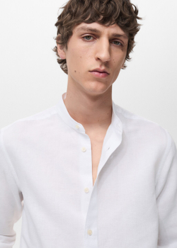 Льняная рубашка с воротником мао