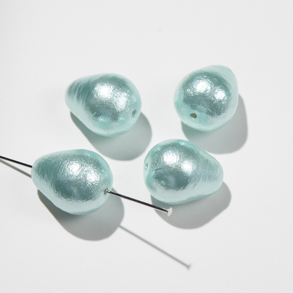 Хлопковый жемчуг, оттенок "Aqua", капля 16*20мм, сквозное отверстие