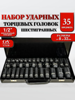 Набор головок ударных 1/2" - мм 35 пр. (8-32 мм) в кейсе