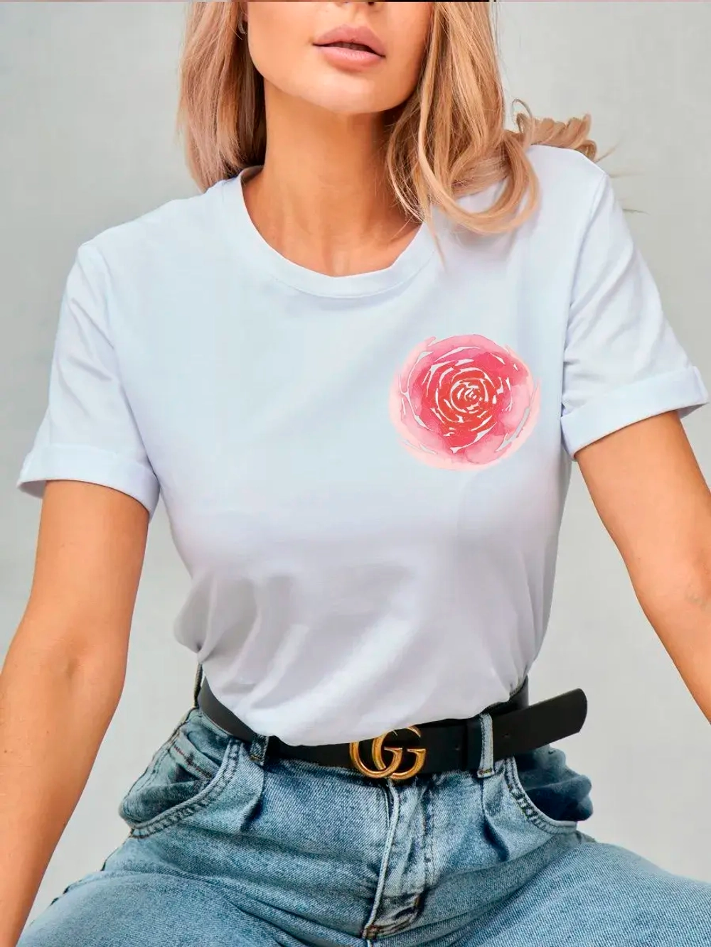 Футболка больших размеров с принтом цветок