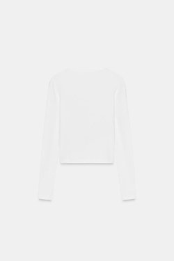 ZARA ФУТБОЛКА С ДЛИННЫМИ РУКАВАМИ, БЕЛЫЙ