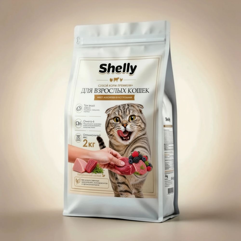 Сухой корм Shelly для взрослых кошек мясное ассорти с ягодами