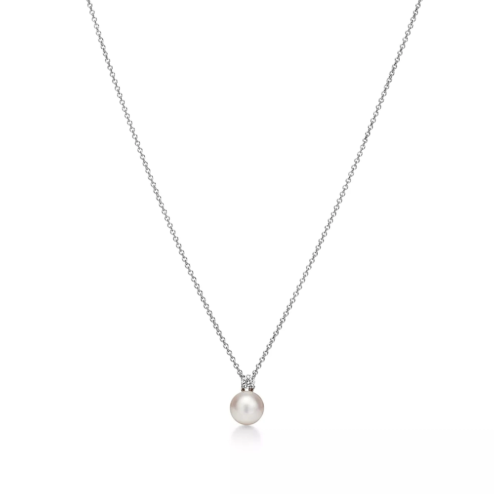 Подвеска из белого золота с жемчугом и бриллиантом 0.08 карат, Tiffany💠
