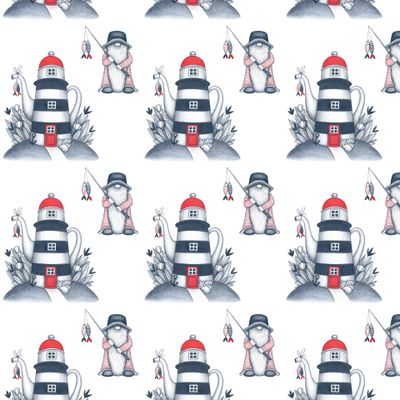 Гном-рыбак и маяк