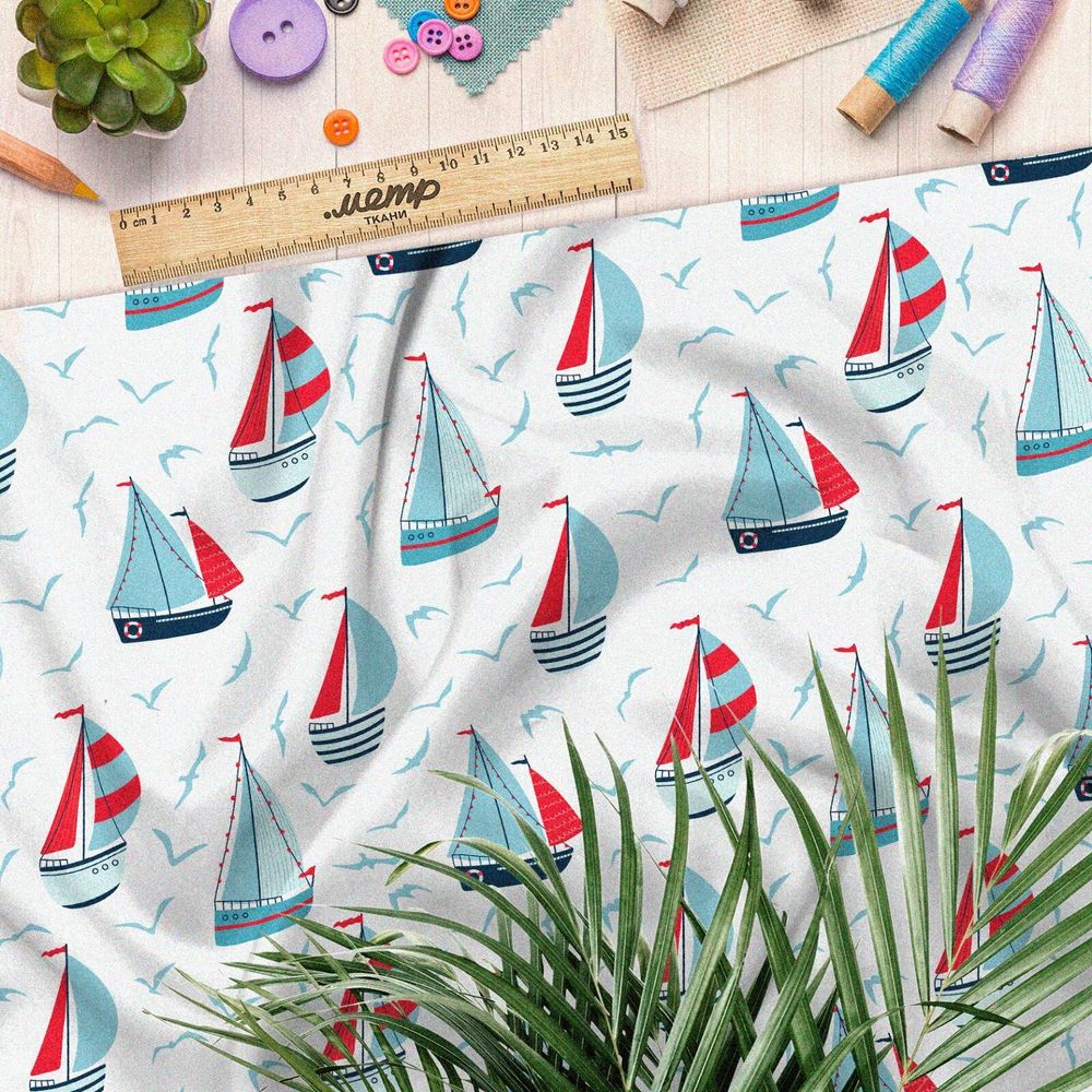 Ткань оксфорд 600 парусные кораблики