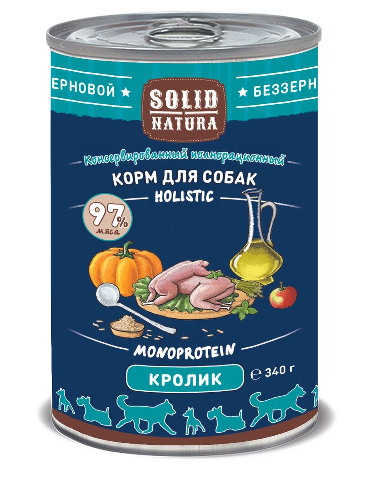 Solid Natura Holistic Кролик влажный корм для собак жестяная банка 340 г