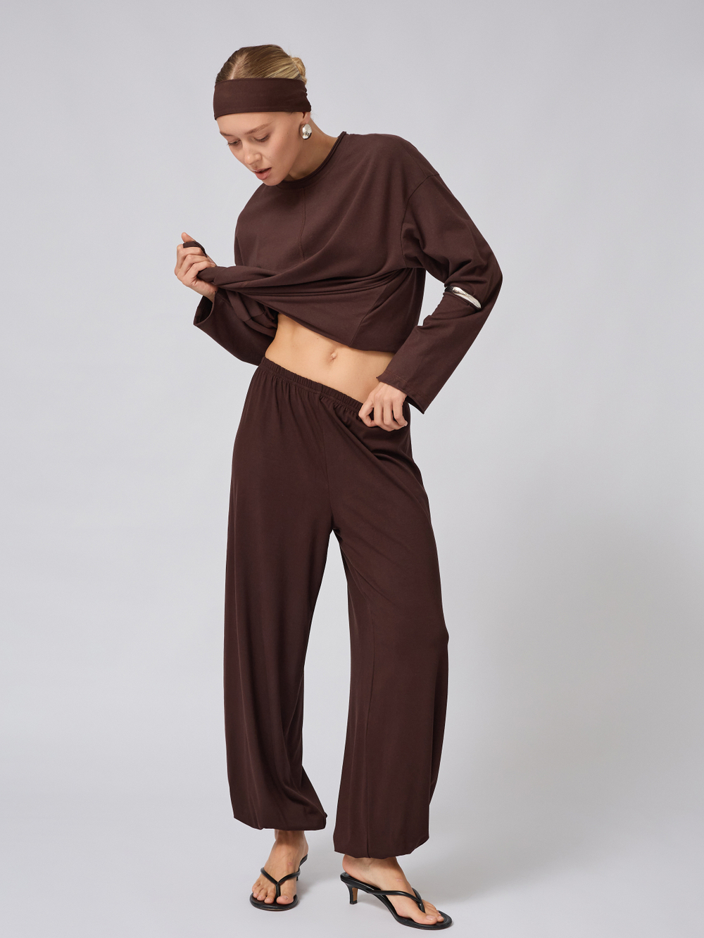 Лонгслив оверсайз коричневый