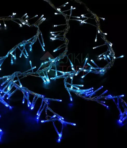 Занавес с эффектом бегущий огонь 2*1.6 м., 24V, 150 LED ламп бело - синего цвета, прозрачный провод, Beauty Led (ESI150-SH10-1WB)