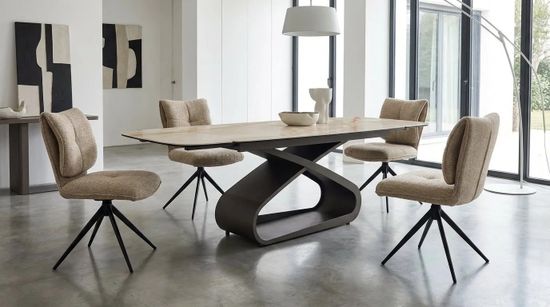 Стол АУРУМ (AURUM) 180 БЕЖЕВЫЙ МРАМОР TL-618, испанская керамика / Коричневый графит каркас, ®DISAUR