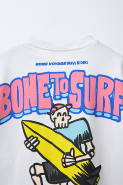 ZARA ФУТБОЛКА С ПРИНТОМ «СЕРФИНГ», БЕЛЫЙ