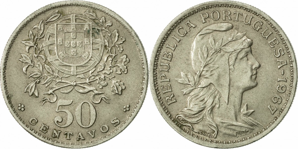 Португалия 50 сентаво, 1927-1968 Марианна XF