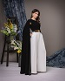 23-01-22 SS Комбинезон комбинированный с декоративными рукавами «в пол», черно-белы XL