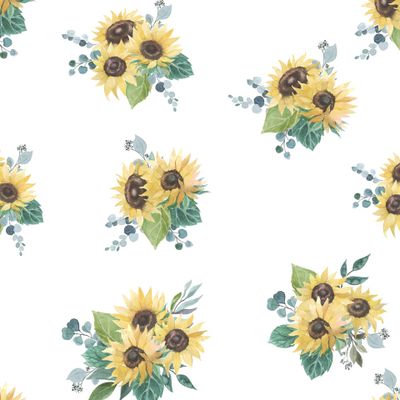 Акварельный паттерн с подсолнухами на белом фоне