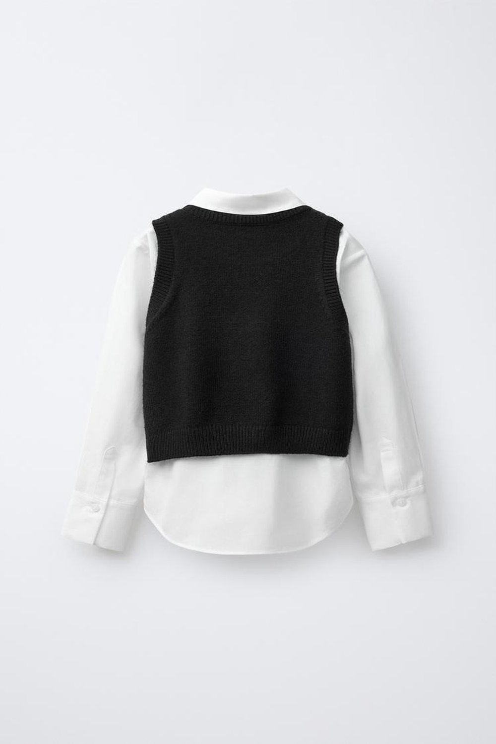 ZARA ОДНОТОННАЯ РУБАШКА С ТРИКОТАЖНЫМ ЖИЛЕТОМ И ЖЕМЧУГОМ, ЧЕРНЫЙ