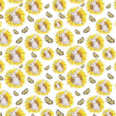 Кролик в подсолнухе на белом фоне