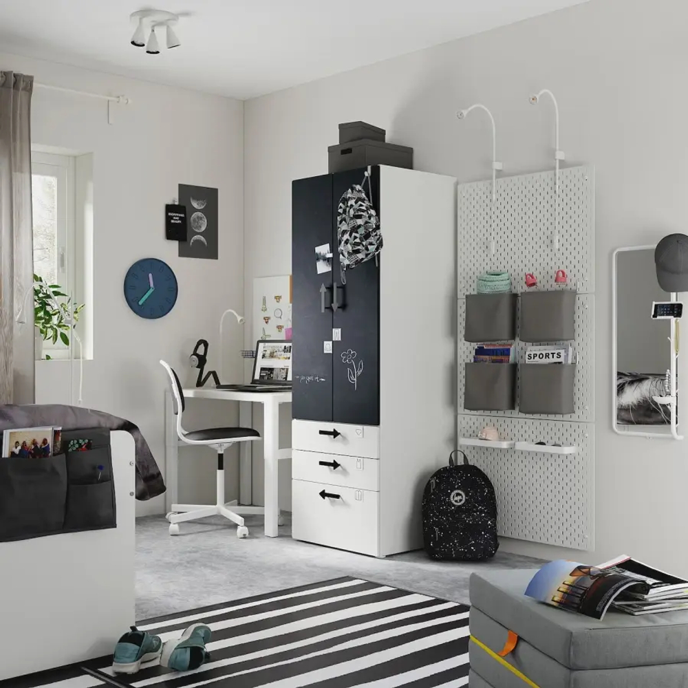 Шкаф детский - IKEA PLATSA/SMÅSTAD/SMASTAD, 60x57x181 см, белый/черный, ИКЕА