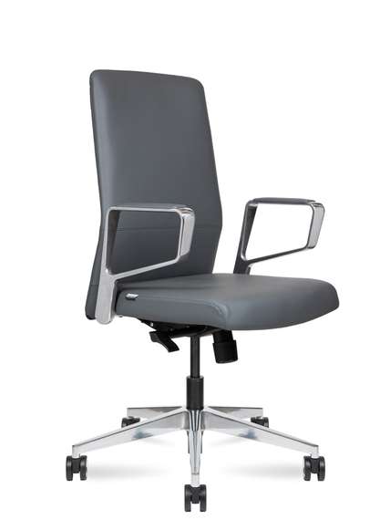Кресло офисное Норден / Вэст LB / West LB  / серая кожа / алюминиевая база