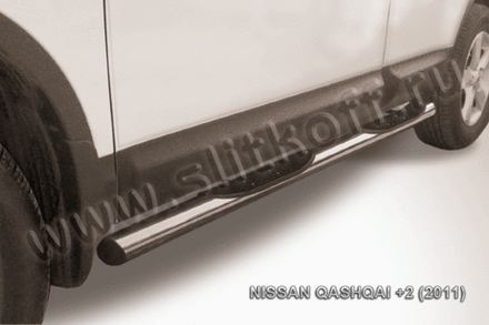 Пороги из нержавейки Nissan Qashqai+2 (2010-2013) d76 с проступями