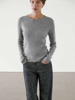 Massimo Dutti Шерстяной свитер в рубчик, светло-серый