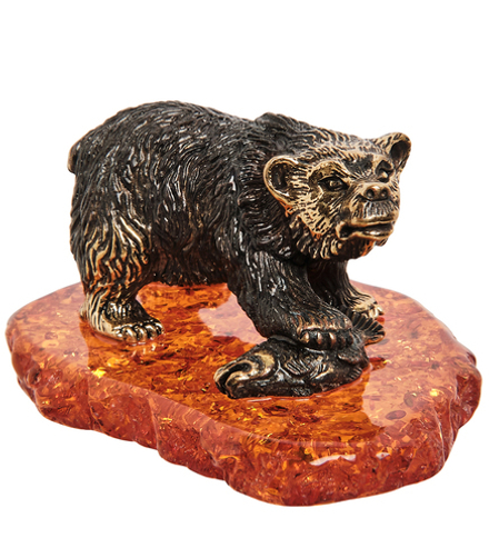 AM-2050 Фигурка «Медведь на рыбалке» (латунь, янтарь)