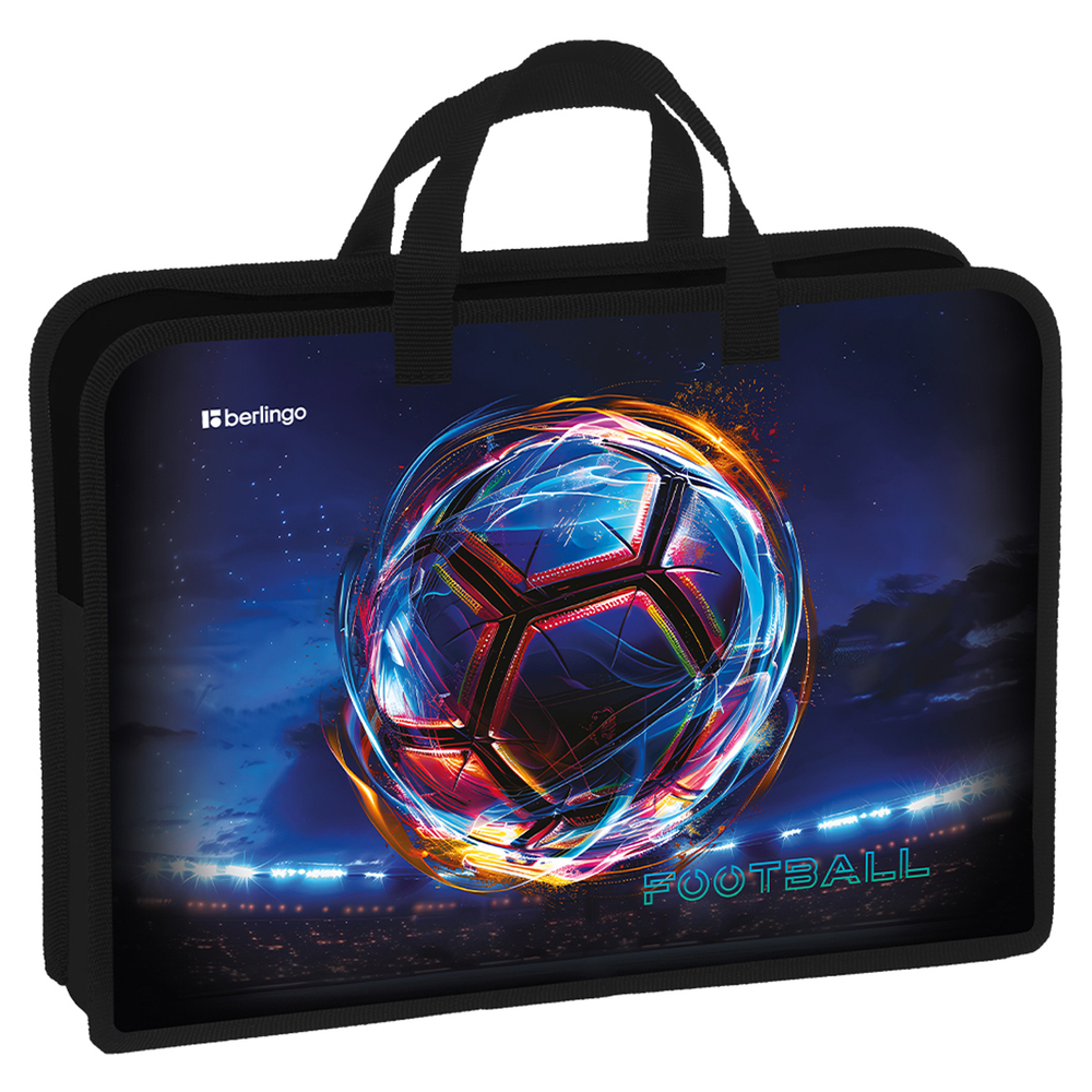 Папка с ручками 1 отделение, А4 "Cyber Football", 340*245*75мм, пластик, на молнии, Berlingo