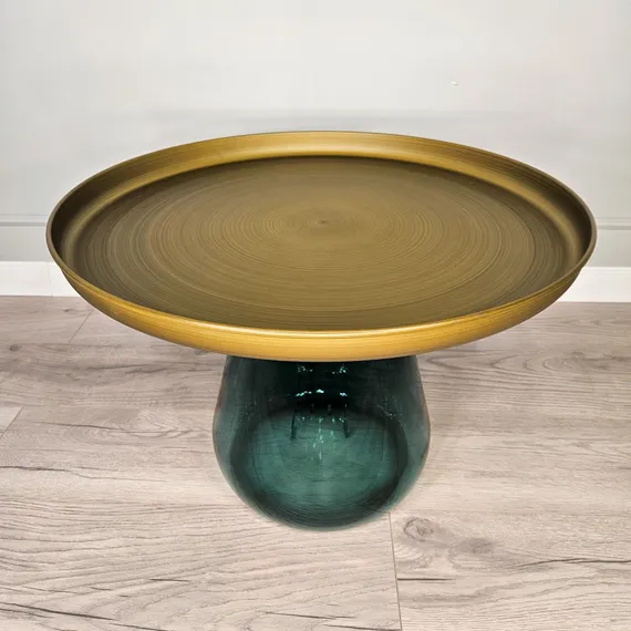 Журнальный столик Zeigna, Ø60х42 см, зеленое стекло, латунь