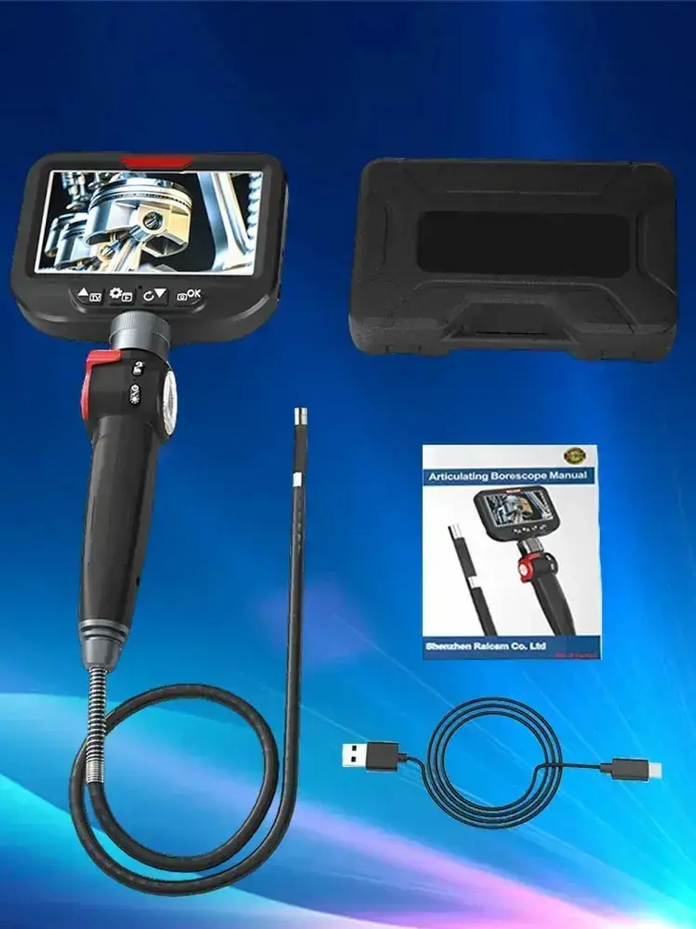 jingleszcn Вращающийся автомобильный эндоскоп HD 1080P 4,3-дюймовая Экран камера 8,5 мм 1 метр