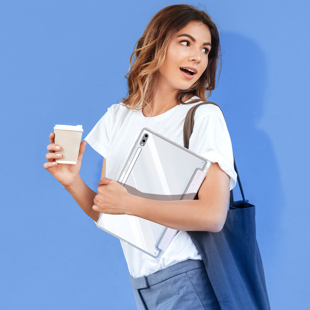 Чехол книжка фиолетового цвета от Dux Ducis для Samsung Galaxy Tab S9 Ultra, Tab S10 Ultra и Tab S8 Ultra, серия Unid Series Case, с держателем стилуса и функцией автоматического перехода в спящий режим