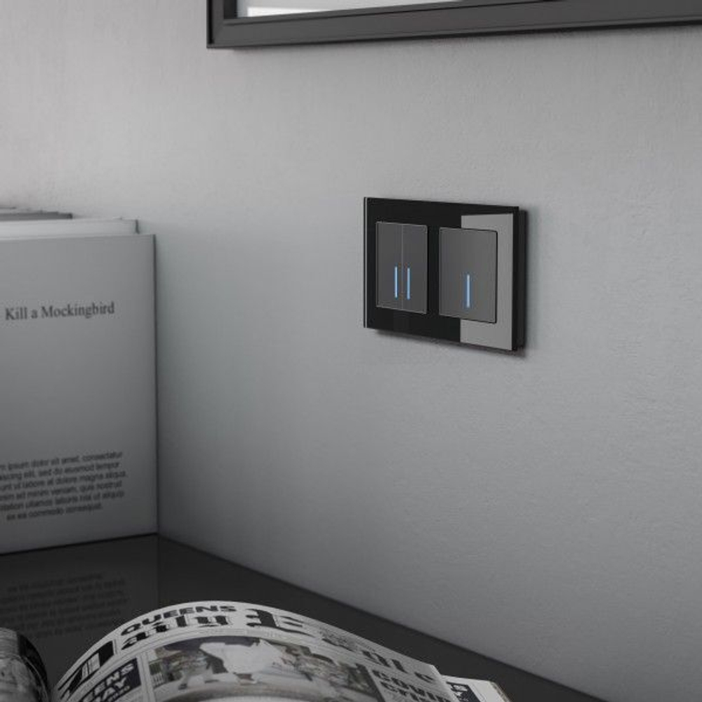 Сенсорный выключатель одноклавишный с подсветкой 1000 Вт (черный матовый)