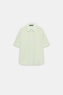 ZARA РУБАШКА ОВЕРСАЙЗ ИЗ ПОПЛИНА В ПОЛОСКУ, ЗЕЛЕНЫЙ/БЕЛЫЙ