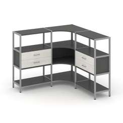 Shelf System Трехсекционный угловой стеллаж трехярусный с ящиками SN.STMU-331 Антрацит/Дуб Наварра/М