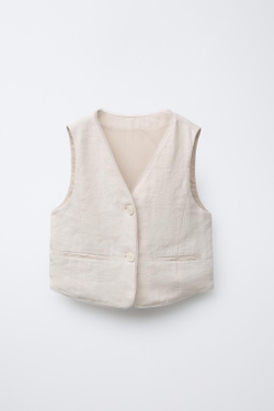 ZARA ЖИЛЕТ Из 100% ЛЬНА, ПЕСОЧНЫЙ