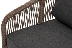 "Канны" диван 3-местный плетеный из роупа, каркас алюминий коричневый (RAL8016) муар, роуп коричневый круглый, ткань темно-серая 027