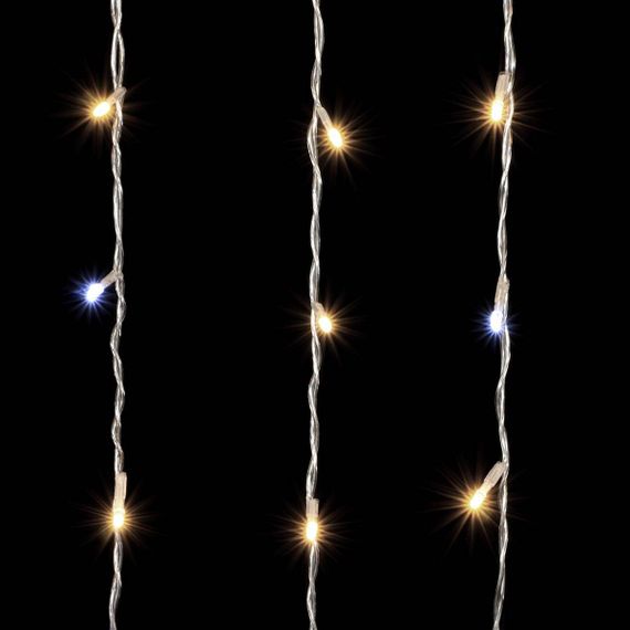 Гирлянда Занавес с Колпачком 2*2 м., Тепло-Белый с мерцанием белого диода 220В., 400 LED, Провод Прозрачный ПВХ, IP65, Laitcom (PCL402BLWCAP-10-2WW)