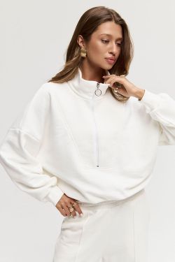 Олимпийка на молнии из премиум футера цвета крем