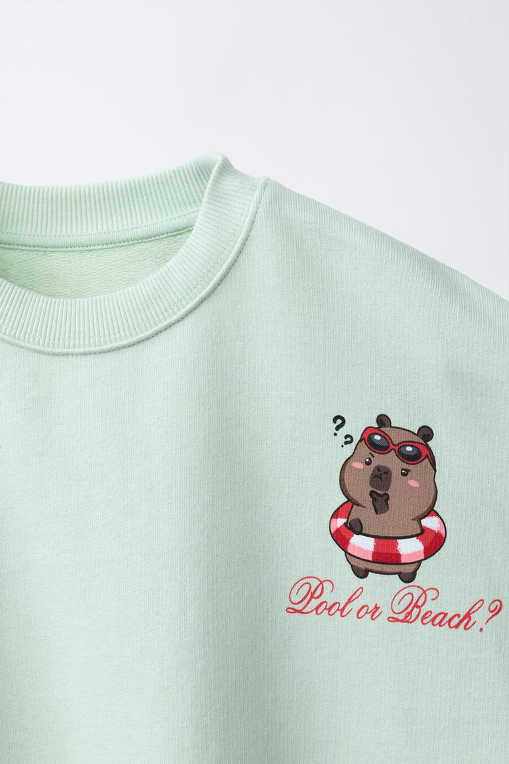 ZARA ТОЛСТОВКА С ПРИНТОМ «КАПИБАРА CAPYFUN ©», СВЕТЛО-ЗЕЛЕНЫЙ