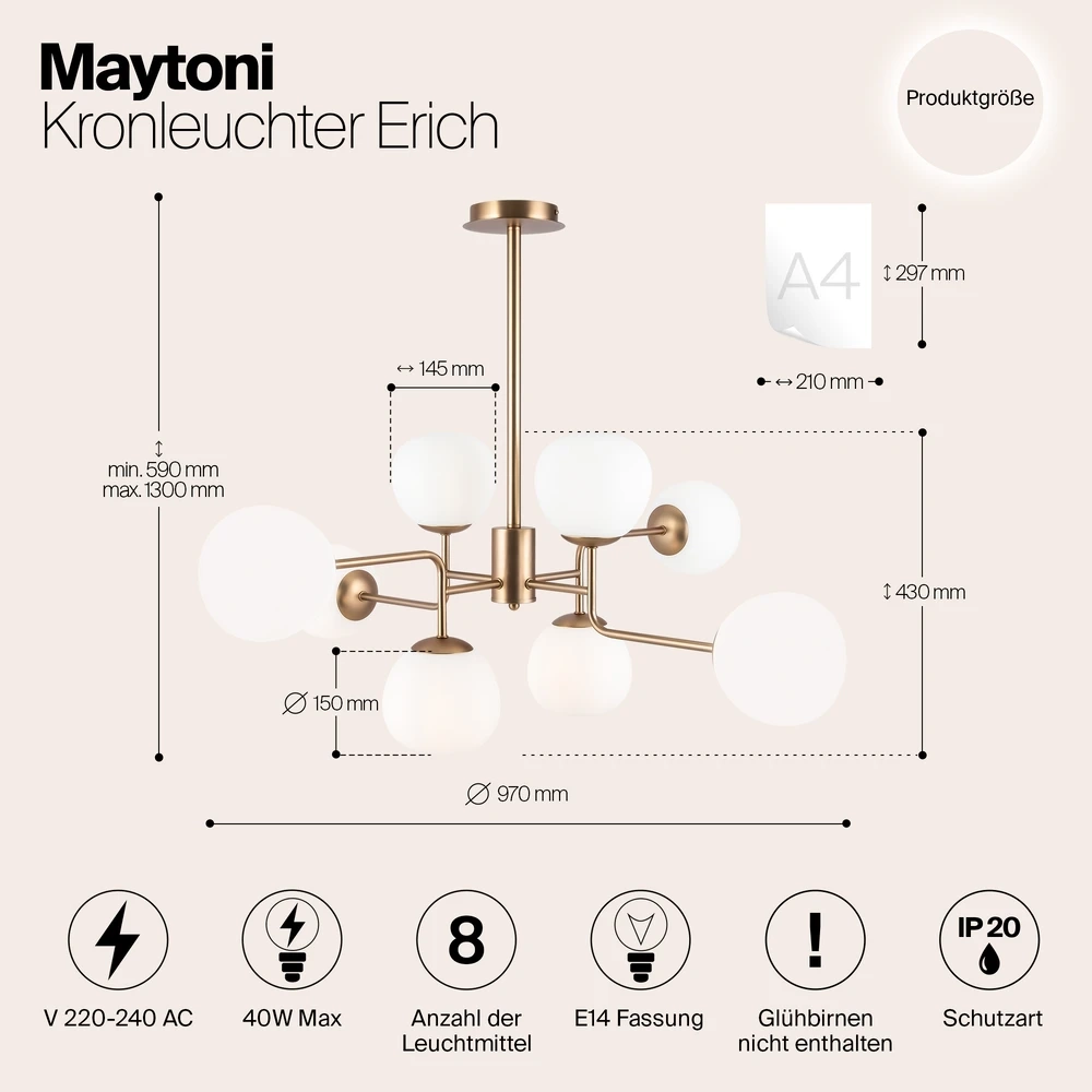 Люстра на штанге Maytoni ERICH MOD221-PL-08-G