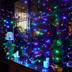 ULD-C2030-240-TBK MULTI IP67 Занавес светодиодный с эффектом мерцания. 3х2м. Соединяемый. 240 светодиодов. Разноцветный свет. Провод черный. TM Uniel.