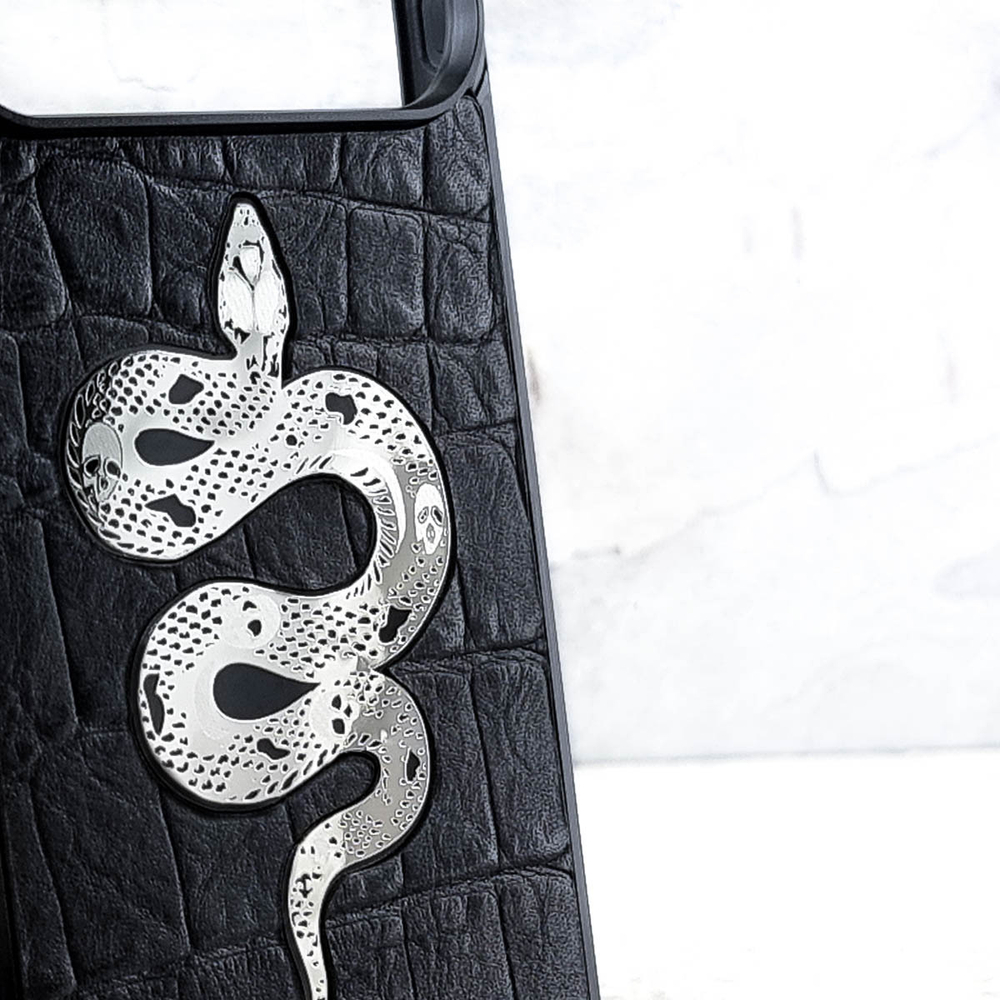 Модный чехол для iPhone из натуральной кожи со змеей - Euphoria HM Premium - ювелирный сплав