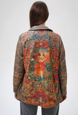 Трикотажный жакет "Четыре стихии", по мотивам фламандского гобелена 17 века "Времена года, четыре стихии"